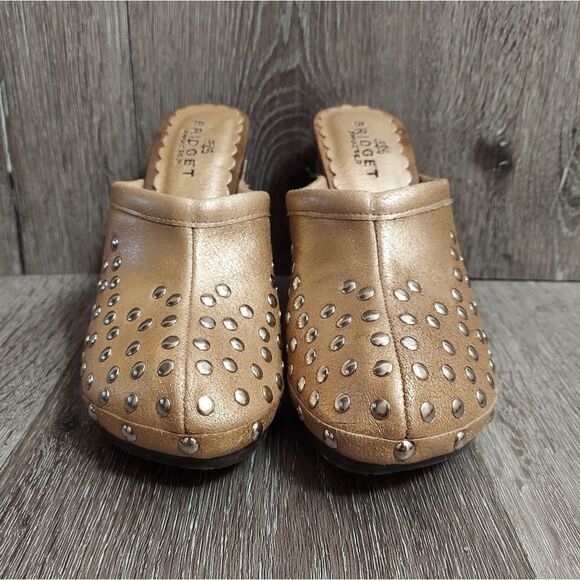Bridget Shuster FOXY Gold Metallic Studded Heeled Clogs 6 - Picture 2 of 11